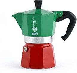 Bialetti Caffettiera Moka Express Tricolore, 3 Tazze, Manico anti scottatura, Non adatta a induzione, 3 (130 ml), Alluminio