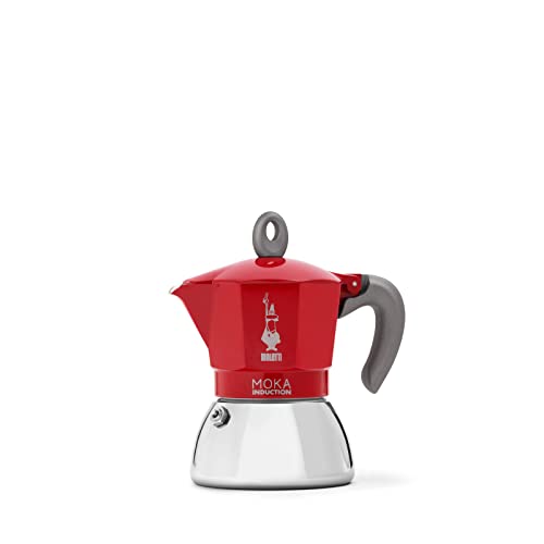 Bialetti Caffettiera Moka Induction, 4 Tazze (150 ml), Adatta a Tutti i piani cottura, Design Elegante, Rosso