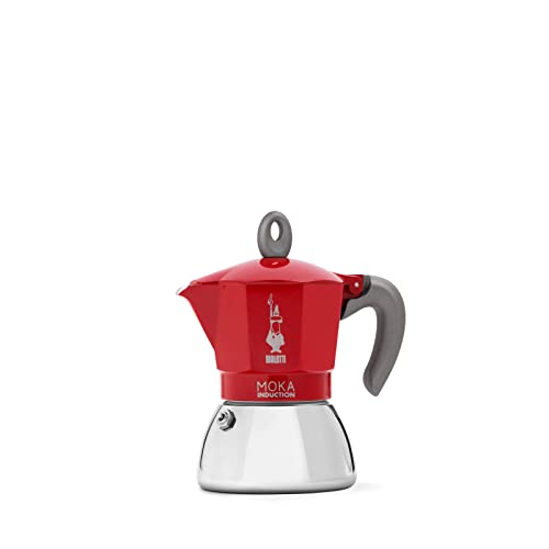 Bialetti Caffettiera Moka Induction, 6 Tazze (280ml), Adatta a Tutti i piani cottura, Design Elegante, Rosso