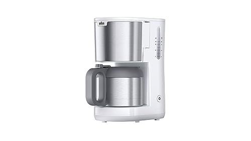 Braun PurShine KF1505 WH Macchina da caffè con filtro, 1,2 l, in acciaio inox, per fino a 9 tazze, sistema OptiBrew, funzione antigoccia, filtro girevole, spegnimento automatico, 1000 W, colore: