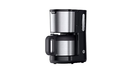 Braun PurShine KF1505 BK Macchina da caffè con filtro, 1,2 l, in acciaio inox, per fino a 10 tazze, sistema OptiBrew, funzione antigoccia, filtro girevole, spegnimento automatico, 1000 W, colore: