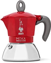 Bialetti Caffettiera Moka Induction, 2 Tazze (100 ml), Adatta a Tutti i piani cottura, Design Elegante, Rosso