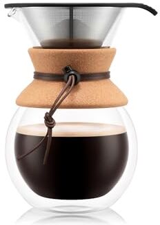 Bodum Versare sopra caffettiera, Doppia Parete, Impugnatura in Sughero, 8 Tazze, Vetro, 34 Ounce