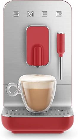 SMEG , Macchina da Caffè Espresso Automatica , Lancia Vapore, Macinacaffè Integrato, Sistema Thermoblock, Serbatoio 1,4 L, Cassetto Raccogligocce Rimovibile, Dimensioni Compatte, 1350W, Rosso