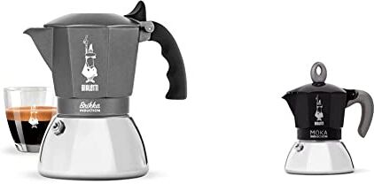 Bialetti Caffettiera Brikka Induction, 4 Tazze, 160 ml, Espresso Cremoso come al Bar, Adatta a Tutti i piani cottura & Caffettiera Moka Induction, 2 Tazze (100 ml), Nero