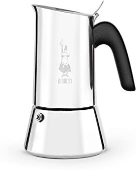 Bialetti Venus Caffettiera ad induzione, Acciaio inossidabile, Adatta a tutti i tipi di piatti, 4 tazze da caffè (170 ml), Argento