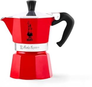 Bialetti Moka Color: iconica macchina per caffè espresso da piano cottura, vero caffè italiano, da 3 tazze (130 ml), alluminio, rosso