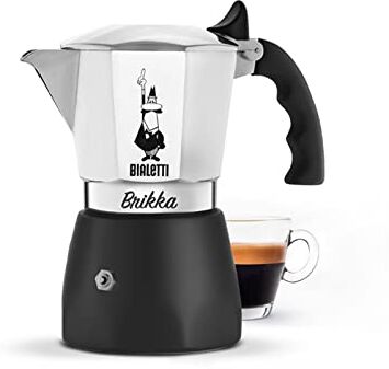 Bialetti Caffettiera Brikka, 4 Tazze (170 ml), Espresso Cremoso come al Bar, Non Adatta a Piano Induzione, Misurino incluso, Manico antiscottatura, Design Elegante, Alluminio