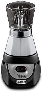 DeLonghi Alicia PLUS EMKM4.B Caffettiera Moka Elettrica 2-4 Tazze, Caffè caldo per 30 minuti, Spegnimento automatico, Risparmio energetico, Facile da usare e da pulire, Nero/Argento