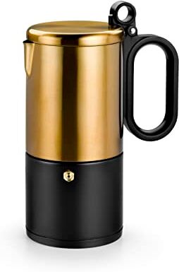 BRA Kaffe Macchina Da Caffè in Acciaio Inox Da 9 Tazze, Nera E Rame, Adatta a Tutti I Tipi Di Fornelli E All'Induzione