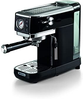 Ariete Espresso Slim Metal 1381, Macchina da Caffè con Manometro, Compatibile con Caffè in Polvere e Cialde ESE, 15 Bar Massime, Filtro 1 o 2 Tazze, Lancia per Cappuccino, 1300W, Nero