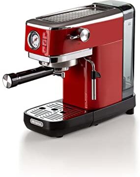 Ariete Espresso Slim Metal 1381, Macchina da Caffè con Manometro, Compatibile con Caffè in Polvere e Cialde ESE, 15 Bar Massime, Filtro 1 o 2 Tazze, Lancia per Cappuccino, 1300W, Rosso