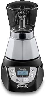 DeLonghi Alicia PLUS EMKP42.B Caffettiera Moka Elettrica 2-4 Tazze, Caffè caldo per 30 minuti, Spegnimento automatico, Risparmio energetico, Facile da usare e da pulire, Nero/Argento