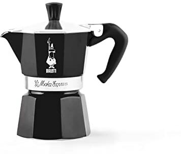 Bialetti Caffettiera Moka Express Color, 6 Tazze, Manico anti scottatura, Non adatta a induzione, 6 Tazze (250 ml), Alluminio, Nero