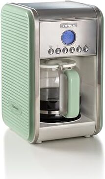 Ariete Macchina Caffè Americano Vintage 1342, Caraffa in Vetro Temperato, Fino a 12 Tazze, Timer Programmazione 24 Ore, Autospegnimento, Antigoccia, Piastra Riscaldata, Capacità 1.5 L, 2000W, Verde