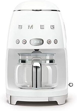 SMEG , Macchina da Caffè Filtro , Funzione Aroma e Autostart, Caraffa in Vetro Fino a 12 Tazze, 2 Livelli di Intensità, Modalità Keep Warm, 1050W, Bianco