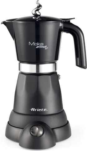 Ariete Moka Aroma Moka elettrica 4/6 tazze, 480W, Autospegnimento, Mantenimento temperatura 30', 6 tazze, Nero