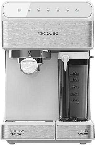 Cecotec Power Instant-CCINO Touch Series Bianca Macchina da caffè semi-automatica, serbatoio del latte, pannello di controllo touch, pressione 20 bar, termoblocco, 1350 W, acciaio inox, bianco