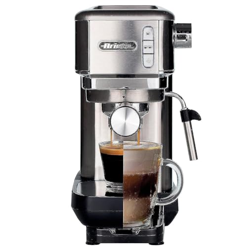 Ariete , Macchina da Caffè in Metallo, Compatibile con Caffè in Polvere e Cialde ESE, 15 Bar Massime, Filtro 1 o 2 Tazze, Lancia per Cappuccino, 1300W, Silver