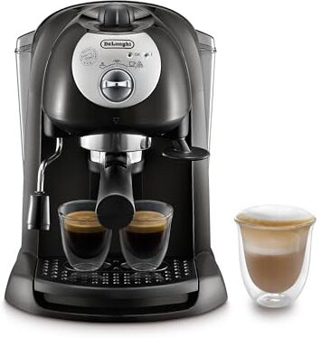 DeLonghi EC201.CD.B Macchina da Caffè Espresso e Cappuccino, Per Polvere di Caffè o Cialde E.S.E., Sistema Latte Manuale, Serbatoio Estraibile da 1.1 L, Caldaia acciaio inox