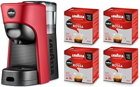 Lavazza , A Modo Mio Macchina per Caffè Tiny Eco Rossa con 64 Capsule Qualità Rossa Incluse, Macchina per Espresso in Plastica Riciclata, 1450 W, 220-240 V, 50/60 Hz, 0.6 Litri