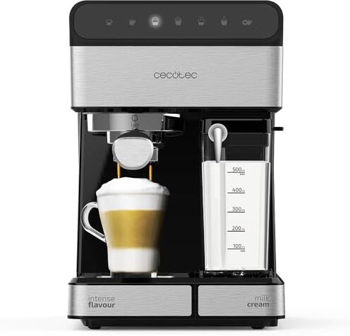 Cecotec Macchina da Caffè Power Instant-ccino 20 Touch Serie Nera. 1350 W, 20 bar di pressione, serbatoio del latte da 500 ml, controllo tattile, serbatoio da 1,4 litri, finitura in acciaio inox