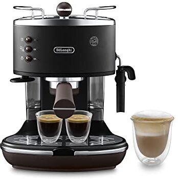 DeLonghi Icona Vintage ECOV311.BK Macchina da Caffè Espresso Manuale e Cappuccino, Utilizzabile con Caffè in Polvere e Cialde E.S.E., Serbatoio Capacità 1.4L, 1100W, Nero