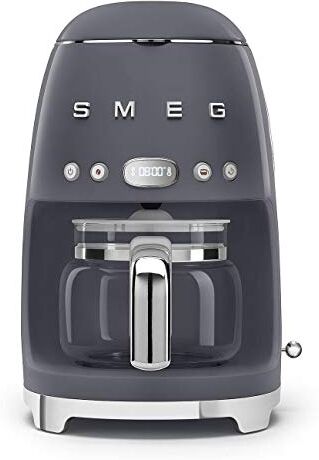 SMEG , Macchina da Caffè Filtro , Funzione Aroma e Autostart, Caraffa in Vetro Fino a 12 Tazze, 2 Livelli di Intensità, Modalità Keep Warm, 1050W, Grigio