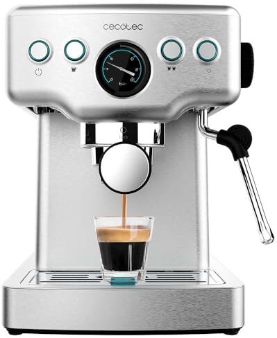 Cecotec Macchina da Caffè Express Barista Power Espresso 20 Barista Mini 1465 W, 20 bar, Manometro e ThermoblocK, Vaporizzatore Orientabile e Braccio con Doppia Uscita, 1,8 L di Capacità