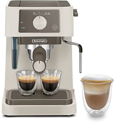 DeLonghi Stilosa , Macchina da caffè manuale, sistema cappuccino, caffè in polvere o Capsule ESE, serbatoio da 1 litro, 1100 W, caldaia in acciaio inossidabile, 1100 W, colore crema