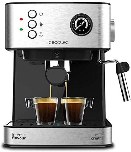 Cecotec Macchina da Caffè Espresso Power Espresso 20 Matic Professionale. 850 W, 20 Bar, Manometro, Serbatoio da 1,6L, Braccio A Doppia Uscita, Vaporizzatore, Superficie A Tazza Calda,In Acciaio Inox