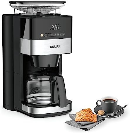 Krups Macchina da caffè con macina   Timer 24 ore   Contenitore per fagioli da 180 g   capacità 1,25 l per fino a 15 tazze di caffè   Funzione Auto-Off   3 gradi   Nero