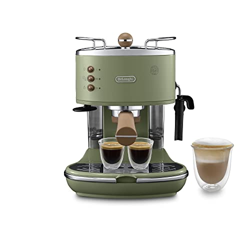 DeLonghi Icona Vintage ECOV311.GR Macchina da Espresso Manuale e Cappuccino, per Caffè in Polvere e Cialde E.S.E., Spegnimento automatico, Caldaia acciaio, Serbatoio 1,4L, Verde