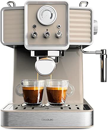 Cecotec Macchina da Caffè Espresso Power Espresso 20 Tradizionale Light Beige. 1350 W, Capacità 1,5 L, Espresso e Cappuccino, 20 Bar e Thermoblock, Vaporetto, Manometro, Design vintage