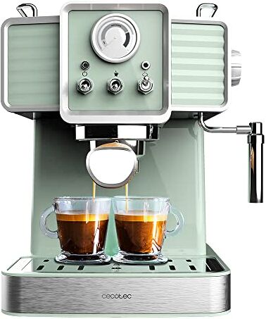 Cecotec Macchina da Caffè Espresso Power Espresso 20 Tradizionale Light Green 1350 W, Capacità 1,5 L, Espresso e Cappuccino, 20 Bar e Thermoblock, Vaporetto, Manometro, Design vintage