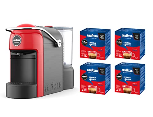 Lavazza , A Modo Mio , Macchina per Caffè con 64 Capsule Crema e Gusto Classico Incluse, Silenziosa, Poggia Tazza Rimovibile, Spegnimento Automatico, Componenti Lavabili, Rossa