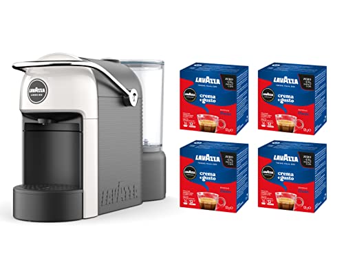 Lavazza , A Modo Mio , Macchina per Caffè con 64 Capsule Crema e Gusto Incluse, Silenziosa, con Poggia Tazza Rimovibile, Spegnimento Automatico, Componenti Lavabili, Bianca