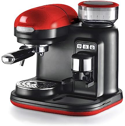 Ariete Macchina espresso con macinacaffè integrato Moderna, Per caffè in grani e in polvere, Cappuccinatore montalatte, Filtro 1 e 2 tazze, 1080 W, 800 cubic_centimeters, 15, Rosso