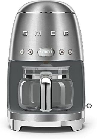 SMEG , Macchina da Caffè Filtro , Funzione Aroma e Autostart, Caraffa in Vetro Fino a 12 Tazze, 2 Livelli di Intensità, Modalità Keep Warm, 1050W, Acciaio