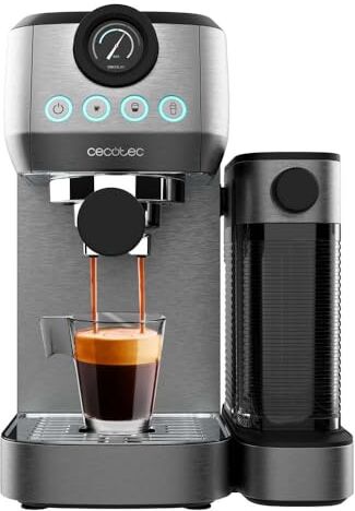 Cecotec Macchina da Caffè Semiautomatica Power Espresso 20 Steel Pro Latte. 1350 W, Thermoblock, ForceAroma da 20 bar, Serbatoio Full-Milk, Instant Cappuccino, Piastra Riscaldatrice per Tazze