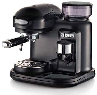 Ariete 1318 Macchina da Caffè Espresso Moderna, Macinacaffè Integrato, per Caffè in Grani e in Polvere, Cappuccinatore Montalatte, Filtro, 1080W, Nero