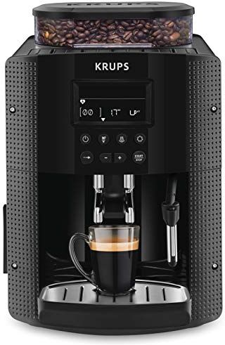 Krups Essential Coffee Machine Macinino, macchina da caffè espresso con display LCD, pulizia automatica, ugello a vapore nero per cappuccino