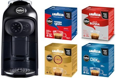 Lavazza , A Modo Mio Macchina per Caffè Idola Nera con 64 Capsule A Modo Mio Assortite, Macchina per Espresso Compatta e Silenziosa, 1500 W, 220-240 V, 50/60 Hz, Capacità Max 1.1 Litri d'Acqua