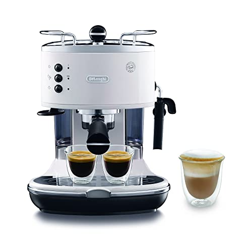 DeLonghi ICONA  Macchina da Caffè Espresso Manuale e Cappuccino, in Polvere e Cialde E.S.E., Spegnimento Automatico, Serbatoio Estraibile da 1.4L, Potenza 1100W, Scaldatazze, Bianco