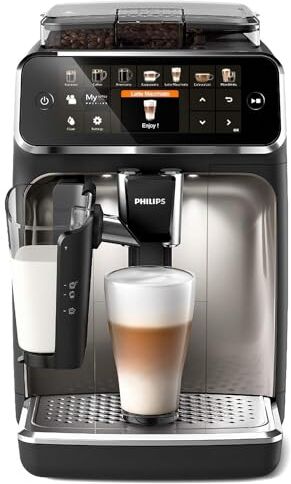 Philips 5400 Series Macchina da Caffè Automatica Montalatte LatteGo, 12 Bevande, Display Intuitivo, 4 Profili Utente, Cromato (EP5547/90)