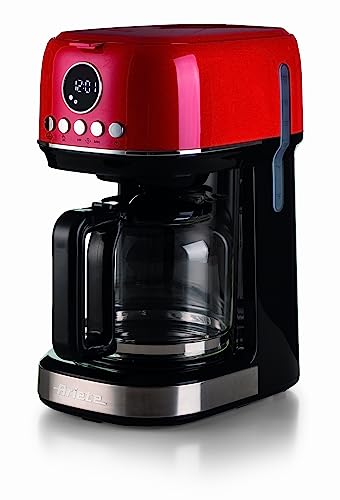 Ariete 1396 Macchina da caffè con filtro Moderna, Caffè americano, Capacità fino a 15 tazze, Base riscaldante, Display LCD, Filtri estraibili e lavabili, Rosso