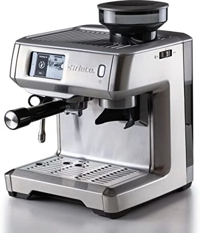 Ariete 1312, Macchina da Caffè con Display Digitale, Macinacaffè Integrato, Compatibile con Caffè in Polvere e Cialde ESE, 15 Bar Massime, Filtro 1 o 2 Tazze, Lancia per Cappuccino, 1600W, Silver