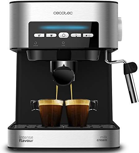 Cecotec Macchina da Caffè Espresso Power Espresso 20 Matic, 850 W, 20 bar, 1,5 l, braccio a doppia uscita, vaporiera, piano scaldatazze, comandi digitali, finiture in acciaio inossidabile