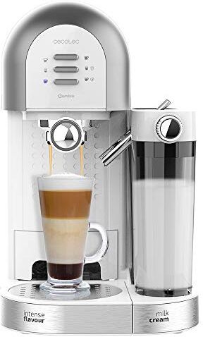 Cecotec Caffettiera semiautomatica Power Instant-CCINO 20 Chic Bianca Series. Per caffè macinato e capsule, 20 barrette, serbatoio latte 0,7 ml, serbatoio acqua 1,7 L, 1470W