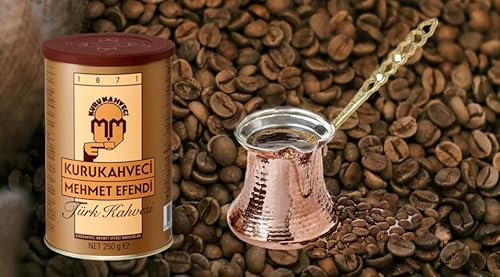 Mehmet Efendi Caffettiera turca in rame con caffè turco  (250 ml, 3 tazze + 250 gr caffè)